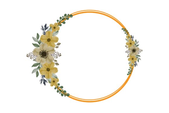 Circle Frame with Yellow Floral Bouquet Illustration