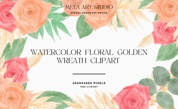 Elevate Your Creative Projects with Watercolor Floral Golden Wreath Clipart