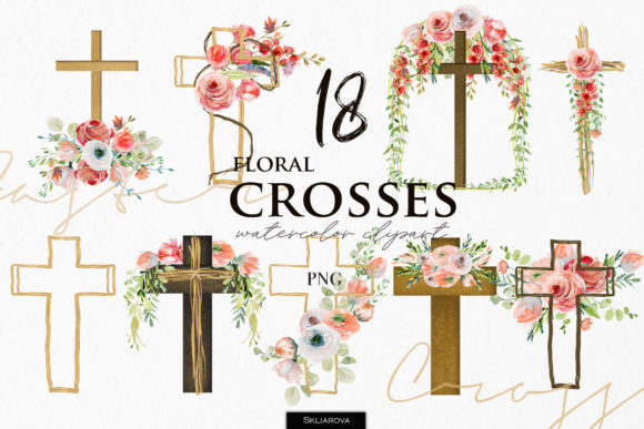 Floral Easter Crosses Clipart for Creative Projects