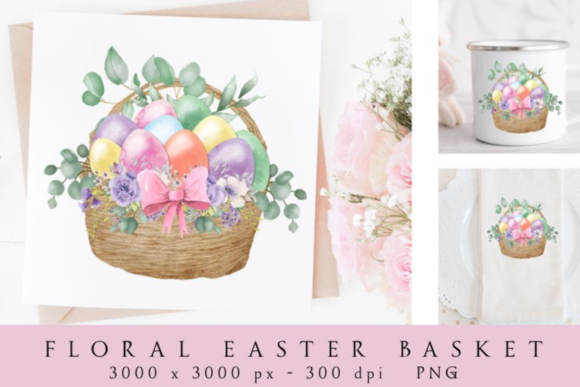 Floral Easter Egg Basket Sublimation Design