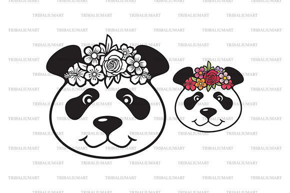 Floral Panda Head with Flowers Digital Crafting Files