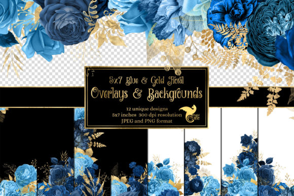 Transform Your 5x7 Creative Projects with Blue and Gold Floral Overlays