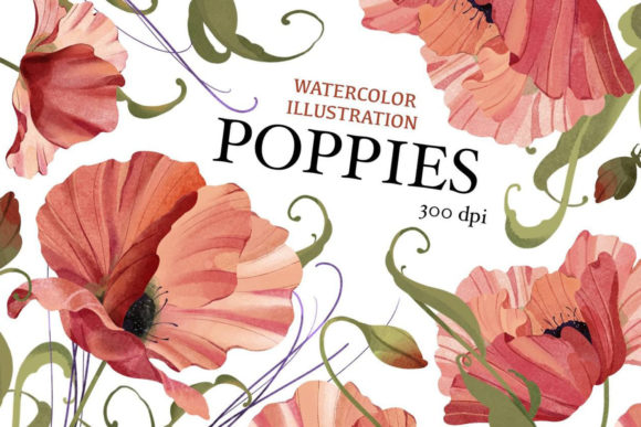 Watercolor Floral Clipart: Poppy Wreaths & Peach Blooms